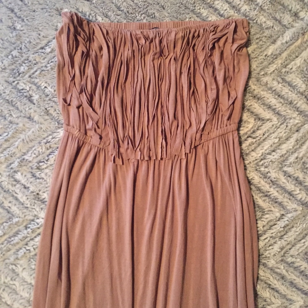 NWT! POL Strapless Fringe Maxi Dress Sz L